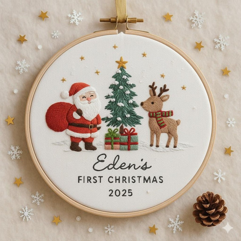 Personalized Baby's First Christmas Embroidered Ornament Keepsake 2025, Baby gift Christmas, First Christmas Family 2025