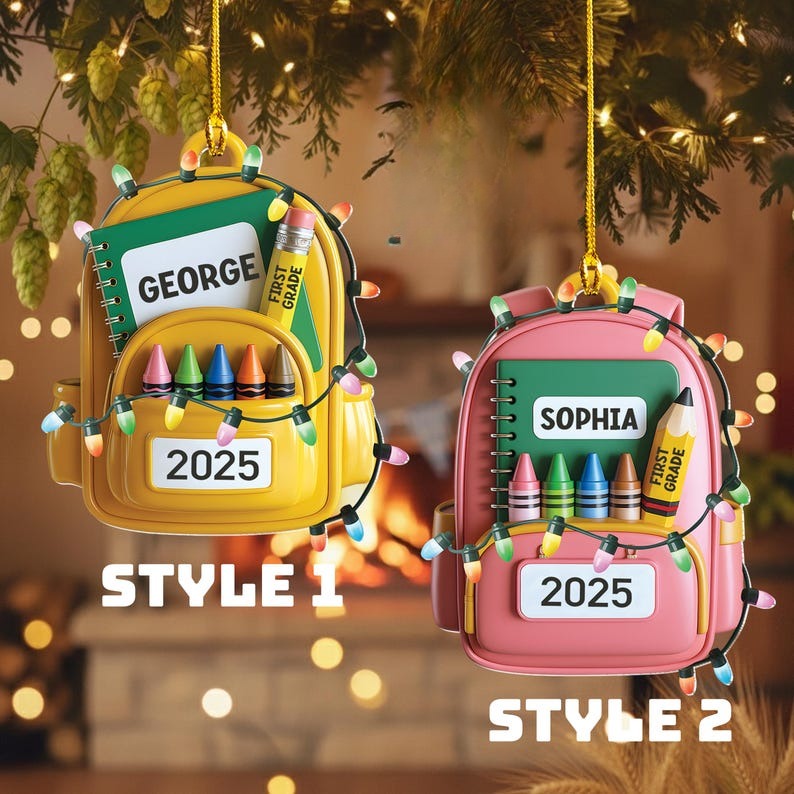 Personalized first grade School Backpack Acrylic 2D Ornament 2025, Custom Christmas, School Gift