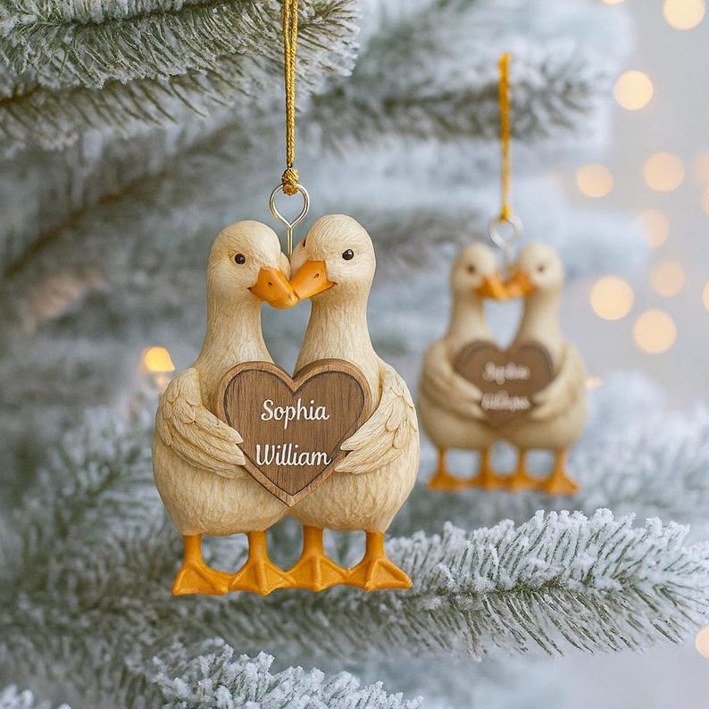 Personalized Goose Couple Christmas Ornament, Custom Name Acrylic Holiday Keepsake, Cute Gift for Couples