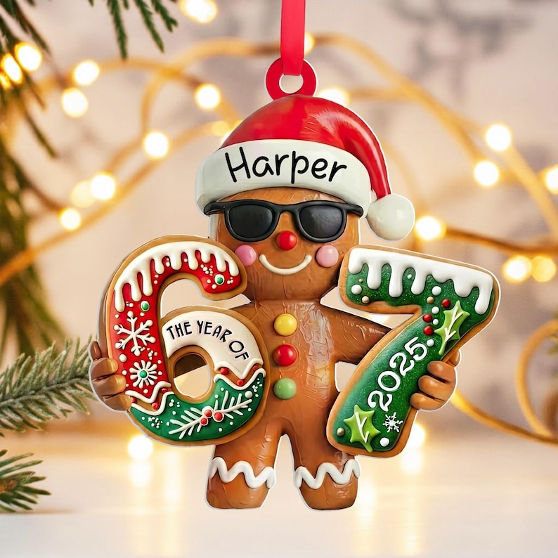 67 Christmas Ornament, Personalized Gingerbread 67 Ornament, Six Seven Ornament, Teacher Student Gift, Gen Alpha Humor, Funny Ornament