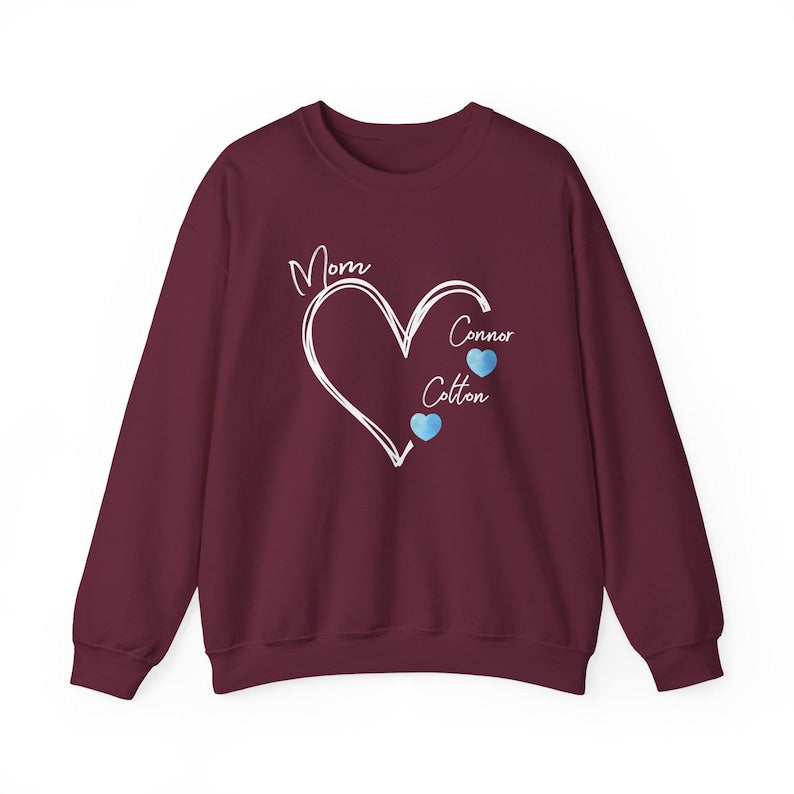 Custom Mom Sweatshirt with Kids' Names, Mama Heart Sweatshirt, Personalized Shirt, Gift for Mom, Women's Crewneck, Mother's Day Gift