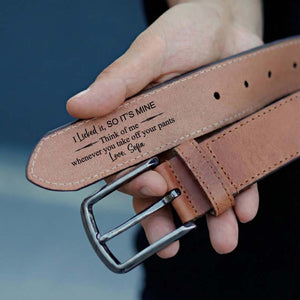 I Licked It So Its Mine Belt, Engraved Belt for Him, Funny Anniversary Gift Husband, Personalized Boyfriend Belt, Custom Hidden Message