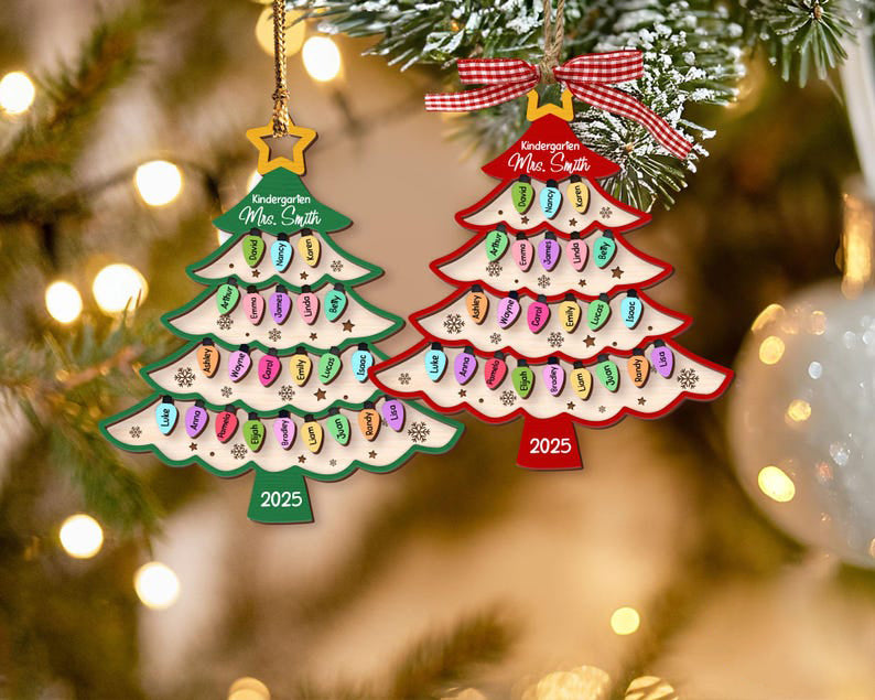 Custom Teacher Ornament With Students Name, Thank You Kindergarten Teacher Gift, Personalized Teacher Christmas Ornament, Classroom Decor