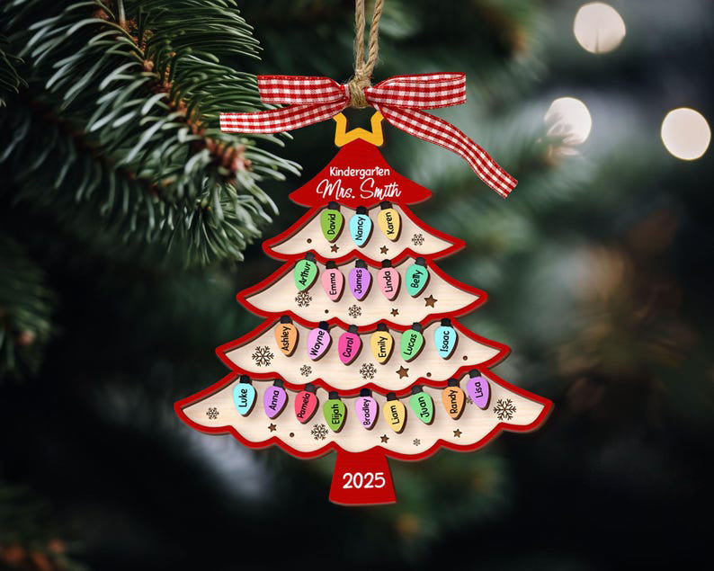 Custom Teacher Ornament With Students Name, Thank You Kindergarten Teacher Gift, Personalized Teacher Christmas Ornament, Classroom Decor