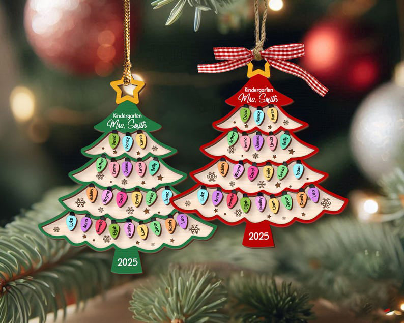 Custom Teacher Ornament With Students Name, Thank You Kindergarten Teacher Gift, Personalized Teacher Christmas Ornament, Classroom Decor