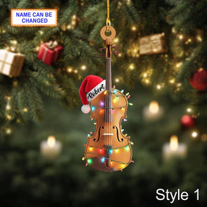 Musical Violin acrylic 2D flat Christmas ornament, custom name festive tree hanging acrylic holiday decoration, violin musical Xmas gift