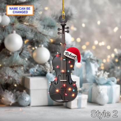Musical Violin acrylic 2D flat Christmas ornament, custom name festive tree hanging acrylic holiday decoration, violin musical Xmas gift