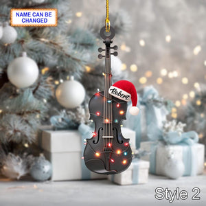 Musical Violin acrylic 2D flat Christmas ornament, custom name festive tree hanging acrylic holiday decoration, violin musical Xmas gift