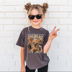 Custom Pet Photo Shirt for Kids, Comfort Colors Youth Tee, Personalized Dog Collage Shirt, Retro Bootleg Pet Shirt, Custom Name Tee