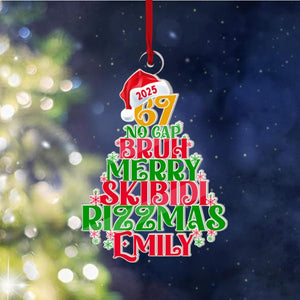 67 Bruh Acrylic Ornament, Custom Name Six Seven Ornament, 2025 Slang Christmas, Funny Teen Grandkid Ornament