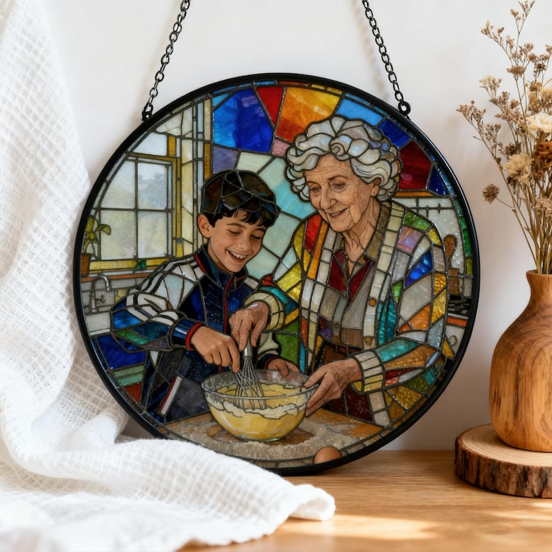 Stained Glass Portrait Ornament, Personalized Christmas Suncatcher, Couple or Family Photo Gift, Holiday Keepsake