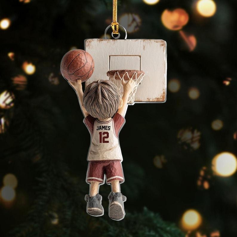 Personalized Basketball Ornament, Custom Sports Ornament, Basketball Jersey Ornament, Custom Name Christmas Ornament, Holiday Gift