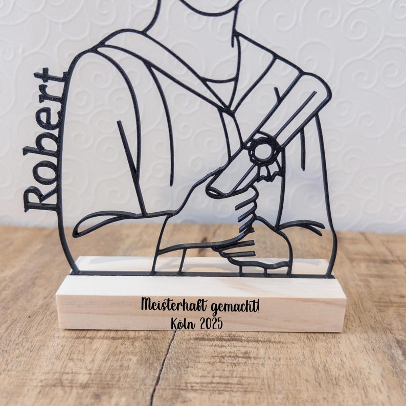 Personalized gift for graduates | 3D printed line art with wooden base | University degree, Bachelor's, Master's, Teacher, Lawyer, High school diploma