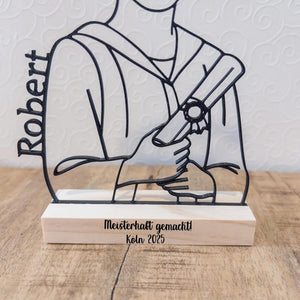 Personalized gift for graduates | 3D printed line art with wooden base | University degree, Bachelor's, Master's, Teacher, Lawyer, High school diploma