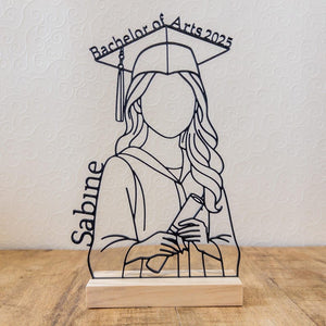 Personalized gift for graduates | 3D printed line art with wooden base | University degree, Bachelor's, Master's, Teacher, Lawyer, High school diploma