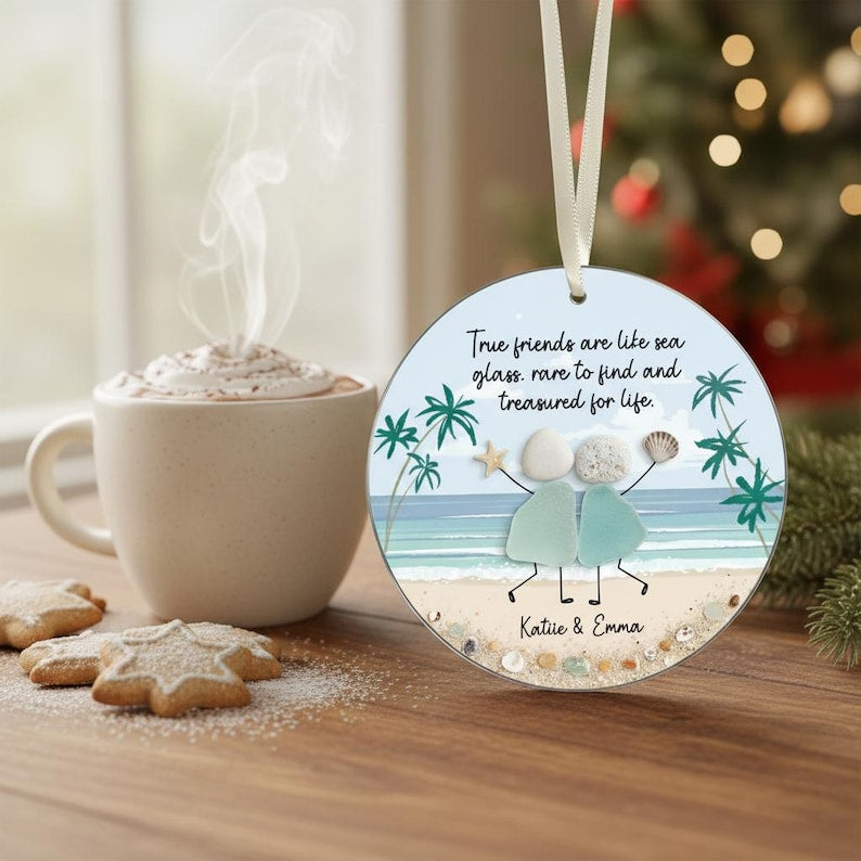 Personalized Friendship Sea Glass Christmas Ornament, Soul Sister Gift