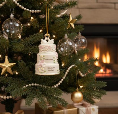 Personalized 2025 Our First Christmas Together Cake Ornament, Custom Acrylic Ornament for Couples, Wedding, Anniversary