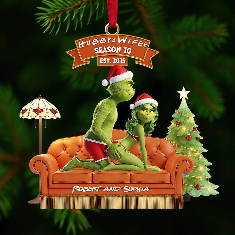 Personalized Grinch Couple Ornament, Funny Hubby and Wifey Christmas Ornament, Custom Name Ornament for Couples, Unique Xmas Gift
