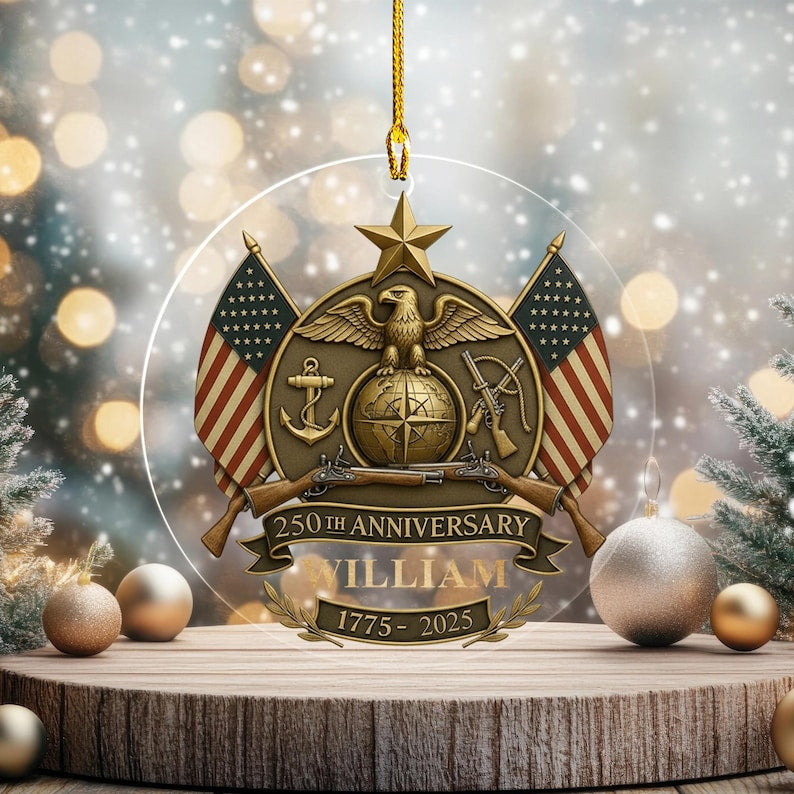 Personalized USMC 250th Anniversary Ornament, Custom 1775-2025 Marine Corps Gift, Veteran Keepsake, Patriotic Decor, Military Family Xmas