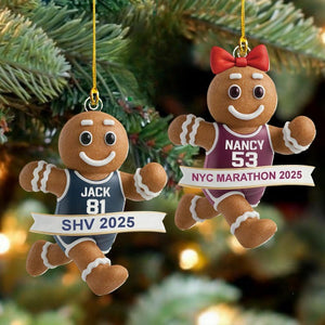 Personalized Track Runner 2D Ornaments, Acrylic Gingerbread Marathon, Team Name and Year Ornaments
