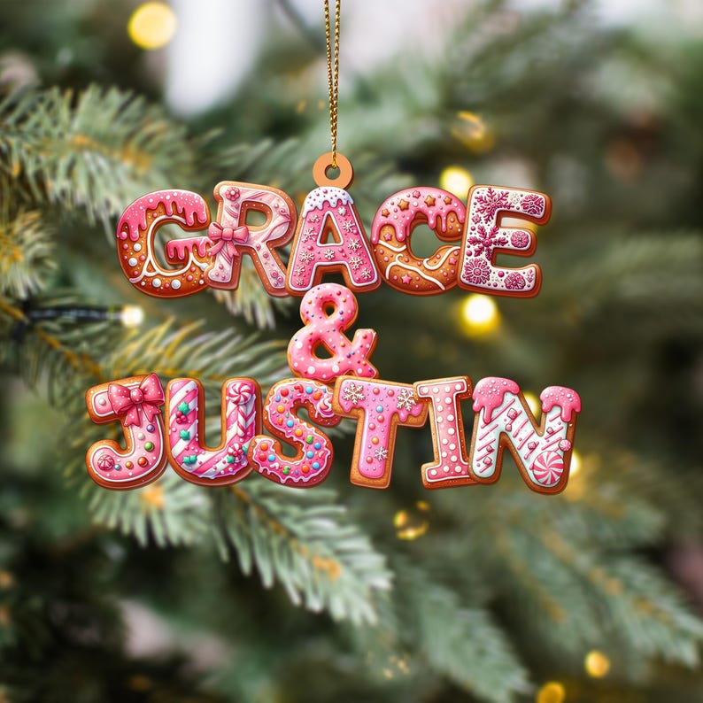 Personalised Couple Christmas Ornament 2025, Custom Gingerbread Alphabet Ornaments, First Christmas Together Baubles, Custom Couple Name