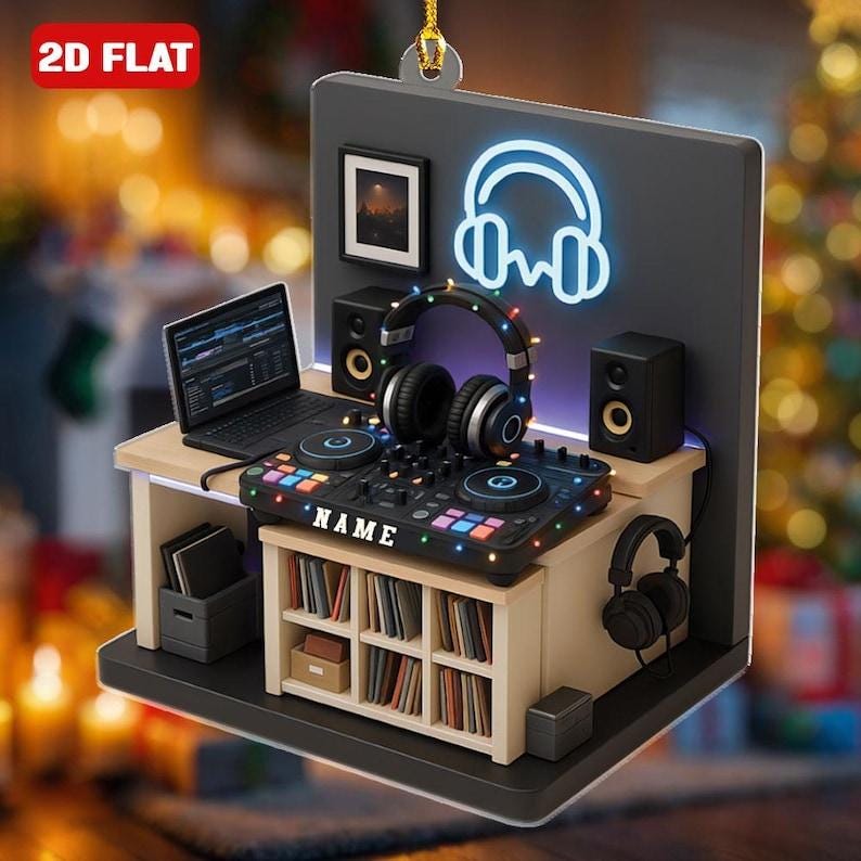 Personalized Music Dj Christmas Ornament Custom Name Dj Gift For Music Lover Disc Jockey Headphone Keepsake Dj Controller Turntable Ornament