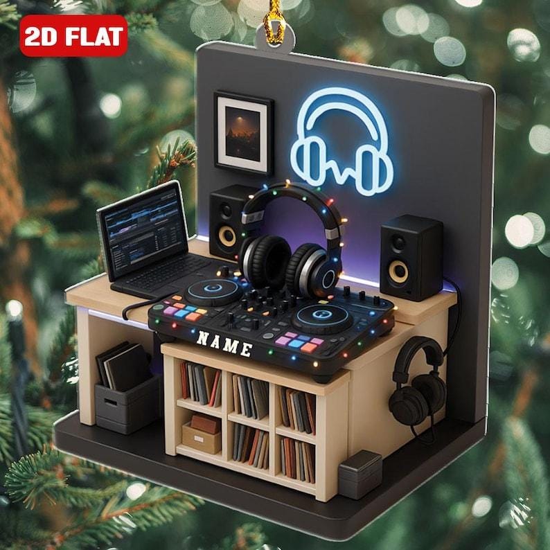 Personalized Music Dj Christmas Ornament Custom Name Dj Gift For Music Lover Disc Jockey Headphone Keepsake Dj Controller Turntable Ornament