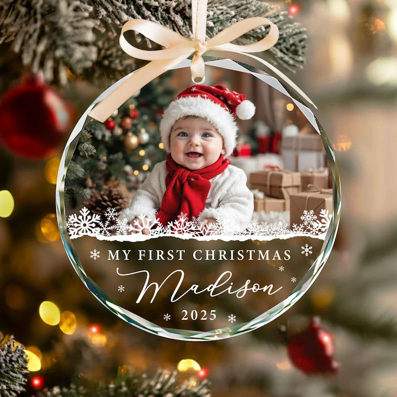 Custom Baby Photo Ornament, Personalized Babys First Christmas Ornament, Baby Face Picture Ornament, New Baby Gift, Newborn Christmas Gift