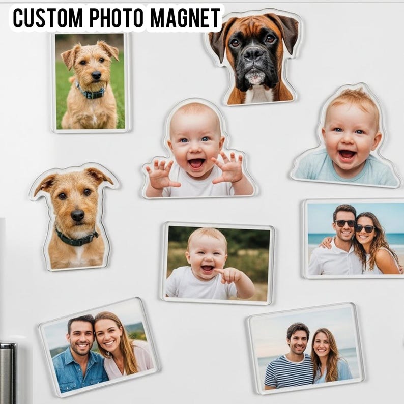 Custom Acrylic Photo Fridge Magnets/Personalized Dog Pet Portrait Magnets/Family Photo Christmas Gifts/Best Friend Gifts/Dishwasher Magnets