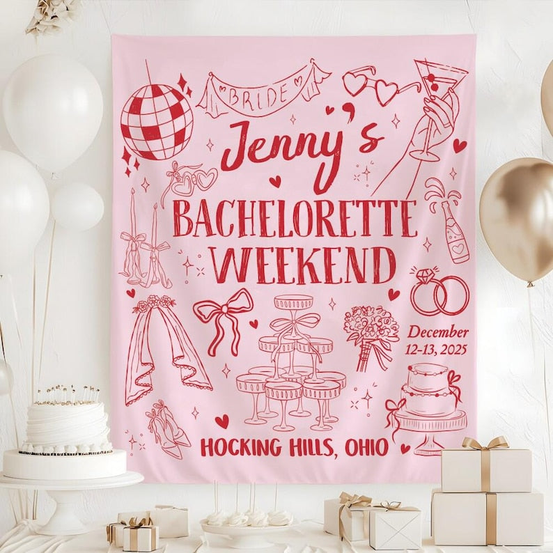 Custom Bachelorette Party Tapestry, Personalized Bachelorette Weekend Banner, Bachelorette Background Photo, Bach Party Favors