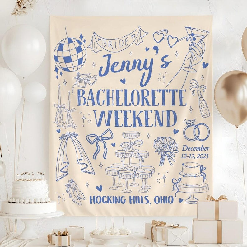 Custom Bachelorette Party Tapestry, Personalized Bachelorette Weekend Banner, Bachelorette Background Photo, Bach Party Favors