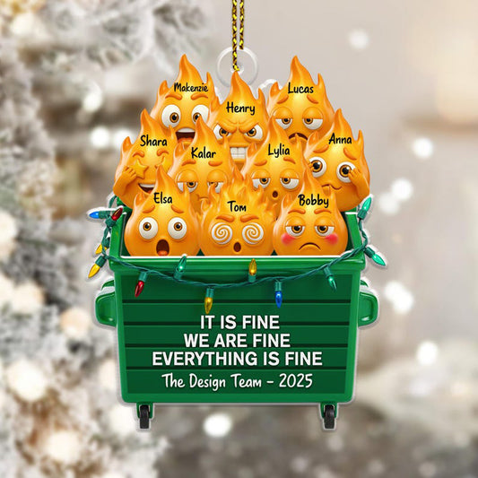 Personalized Dumpster Fire Acrylic Ornament, Best Team Ever Keepsake, Funny Dumpster Fire Team Ornament, Funny Gift for Coworkers