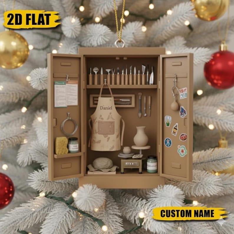 Acrylic 2D Flat Ceramic Artist Christmas Ornament, Pottery Keepsake, Artisan Studio Gift, Craft Lover Decor, Gift For Potter Or Clay Maker