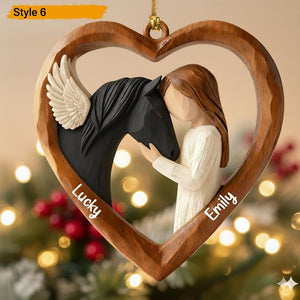 Personalized 2D Flat Faux Wood - Carving Horse Lover Acrylic Ornament Custom Girl and Horse Heart Ornament, Keepsake Gift for Equestrians