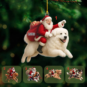 Personalized Santa Riding Great Pyrenees Christmas Ornament, Funny Dog Tree Hanging Decor, Holiday Pet Gift, Great Pyrenees Ornament