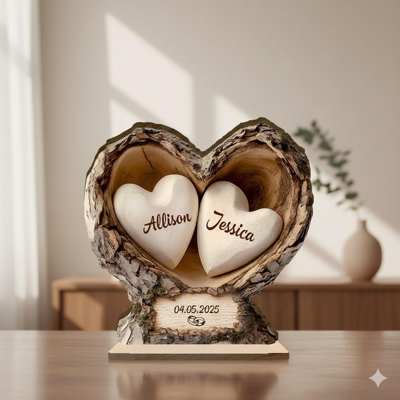 Custom Wooden Tree Hole Heart Decor,Personalized Couple Name Date Wooden Decor For Couple,Home Decor,Anniversary Christmas Gift for Couple