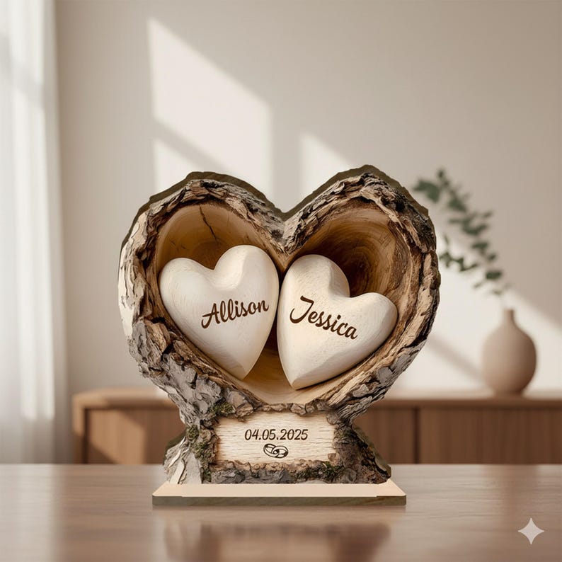 Custom Wooden Tree Hole Heart Decor,Personalized Couple Name Date Wooden Decor For Couple,Home Decor,Anniversary Christmas Gift for Couple
