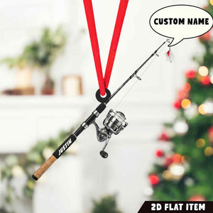 Personalized Fishing Rod Chirstmas Ornament, Fishing Lovers Ornaments, Angler Gift for Dad Husband Boyfriend, Bass Fishing Decor.