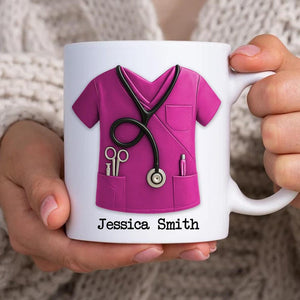Personalized Scrubs Nurse Mug, 3D Effect Nurse Scrubs Mug, Christmas Mug With Name And Stethoscope, Physician Keepsake Gift, Nurse Uniform
