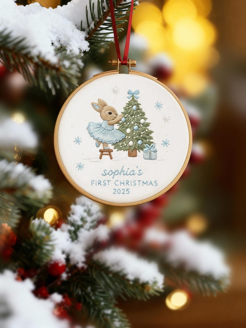 Custom Embroidered Baby Name Ornament, Monogrammed Baby First Christmas Keepsake, Nursery Holiday Decor, Newborn Gift For Christmas 2025