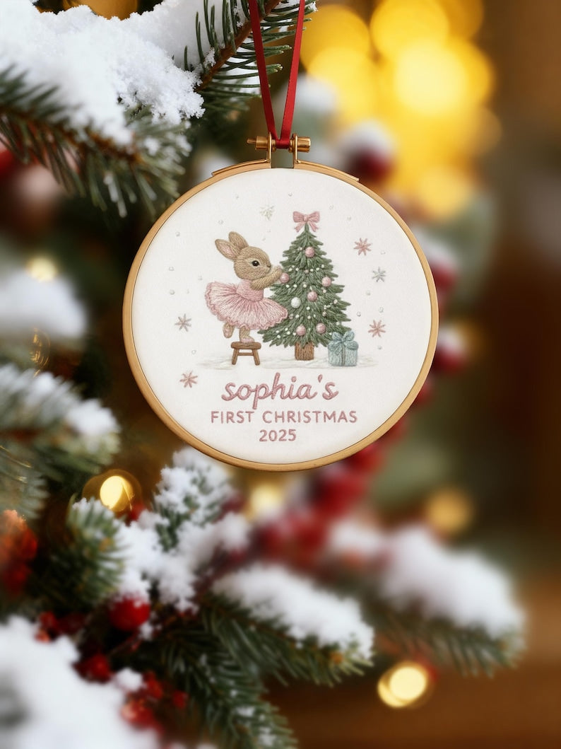 Custom Embroidered Baby Name Ornament, Monogrammed Baby First Christmas Keepsake, Nursery Holiday Decor, Newborn Gift For Christmas 2025