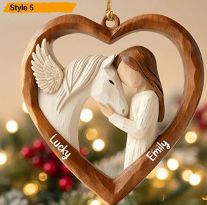 Custom 2D Flat Faux - Wood Girl And Memorial Horse Pet Acrylic Ornament, Loss Of Horse Pet Acrylic Ornament, Custom Horse Pet Keepsake Gift