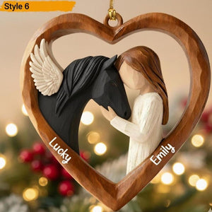 Custom 2D Flat Faux - Wood Girl And Memorial Horse Pet Acrylic Ornament, Loss Of Horse Pet Acrylic Ornament, Custom Horse Pet Keepsake Gift