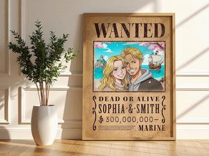 Custom Anime Wanted Poster: Personalized Pirate Portrait, Gift For Couple, Family, Anniversary Gift
