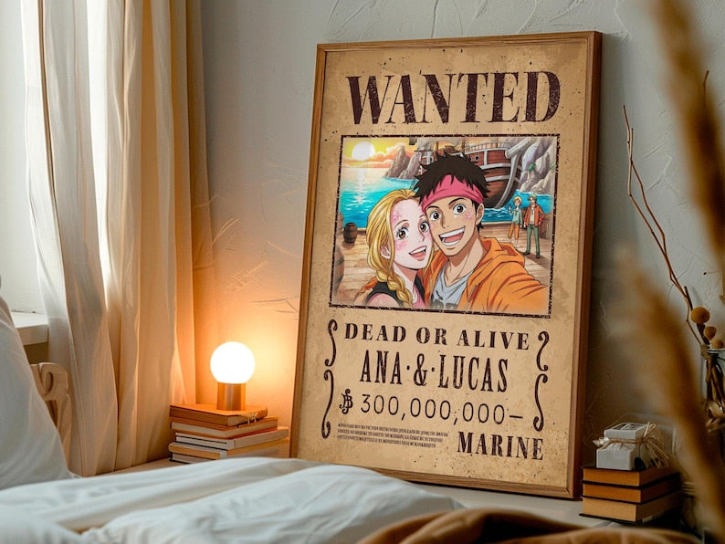 Custom Anime Wanted Poster: Personalized Pirate Portrait, Gift For Couple, Family, Anniversary Gift