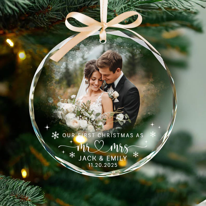 Custom Photo First Christmas Married Ornament: Custom Couple Photo Wedding Keepsake, Mr & Mrs Gift