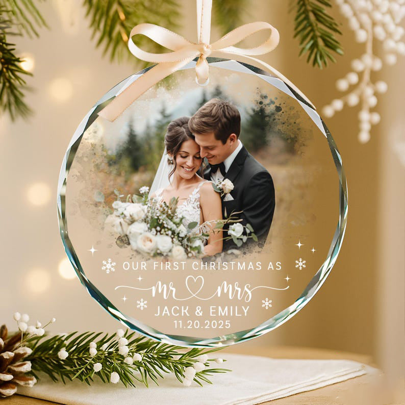 Custom Photo First Christmas Married Ornament: Custom Couple Photo Wedding Keepsake, Mr & Mrs Gift
