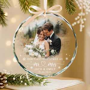 Custom Photo First Christmas Married Ornament: Custom Couple Photo Wedding Keepsake, Mr & Mrs Gift