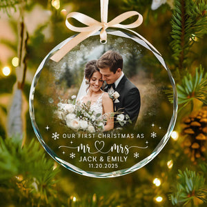 Custom Photo First Christmas Married Ornament: Custom Couple Photo Wedding Keepsake, Mr & Mrs Gift