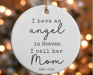 Custom Mom Memorial Ornament, Personalized Remembrance Gift, Loss of Mother Sympathy Ornament, Angel in Heaven Christmas Keepsake